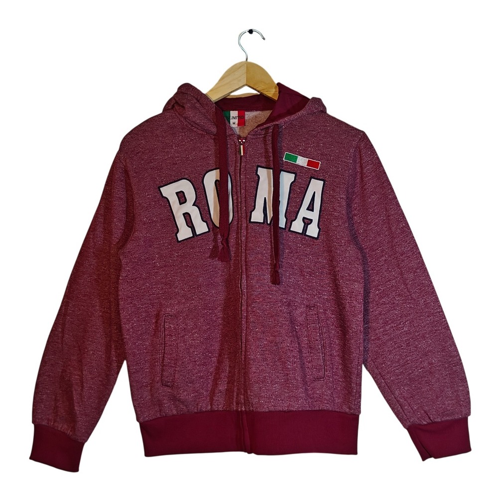 Unlimited Roma Italy Full Zip Hoodie Mens Medium Maroon Heathered Fleece Jacket